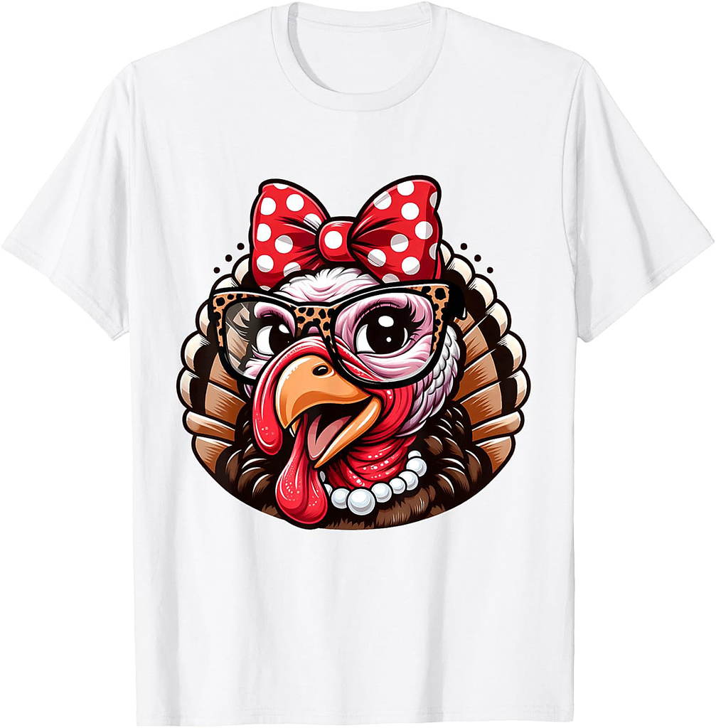 Thanksgiving Turkey Face Leopard Print Glasses Women Girls 001 T-Shirt