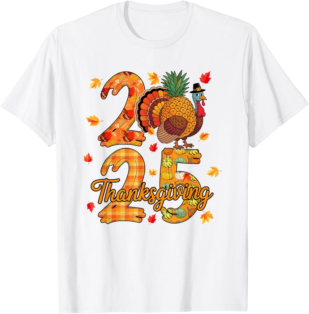 Thanksgiving 2025 Cute Turkey As Pineapple Vegan Fall Leaves T-Shirt
