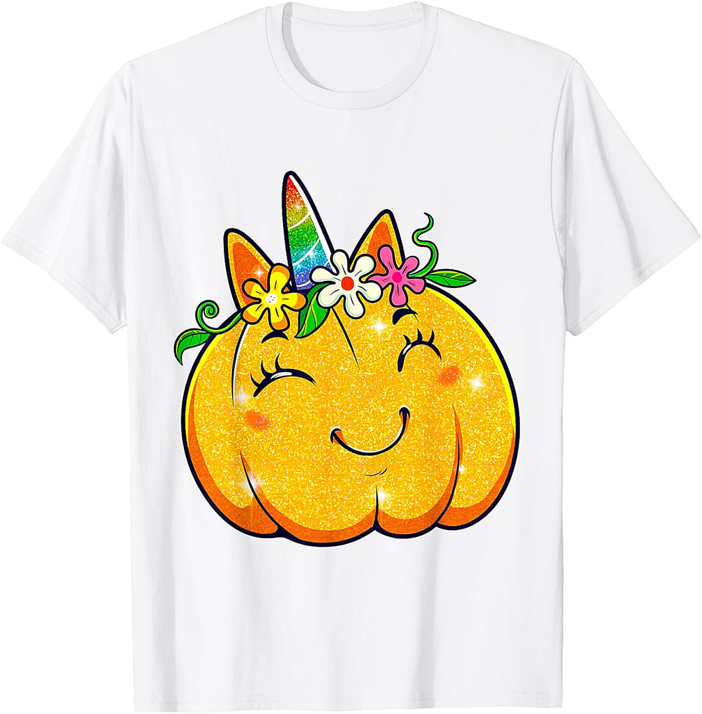 Unicorn Pumpkin Halloween Girl Cute Thanksgiving Girls T-Shirt