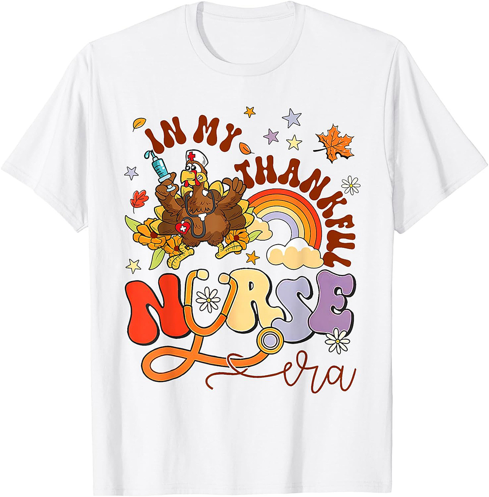 In My Thankful Nurse Era Boho Rainbow Thanksgiving Matching T-Shirt