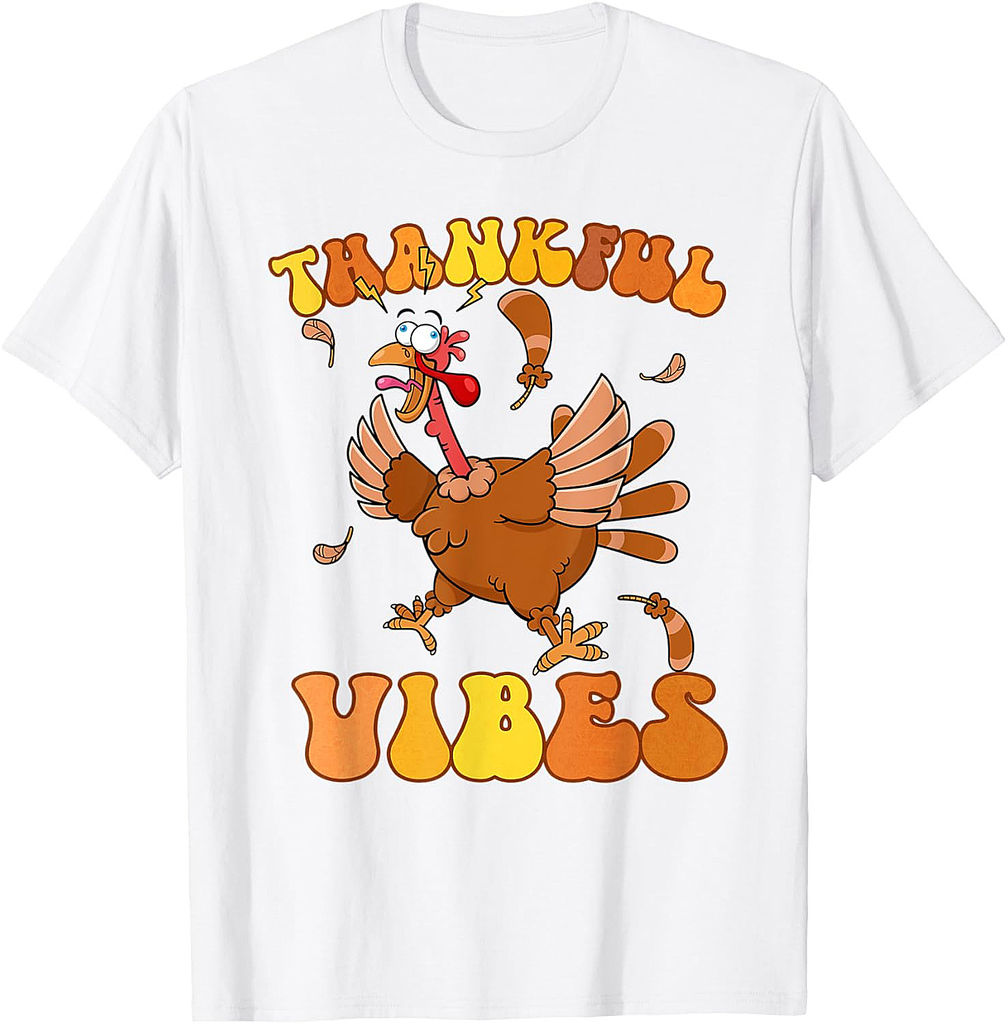 Retro Thankful Vibes Autumn Groovy Thanksgiving Turkey 002 T-Shirt
