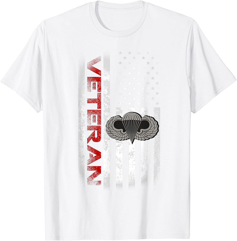 Veteran Airborne Paratrooper Military Wings Distressed T-Shirt