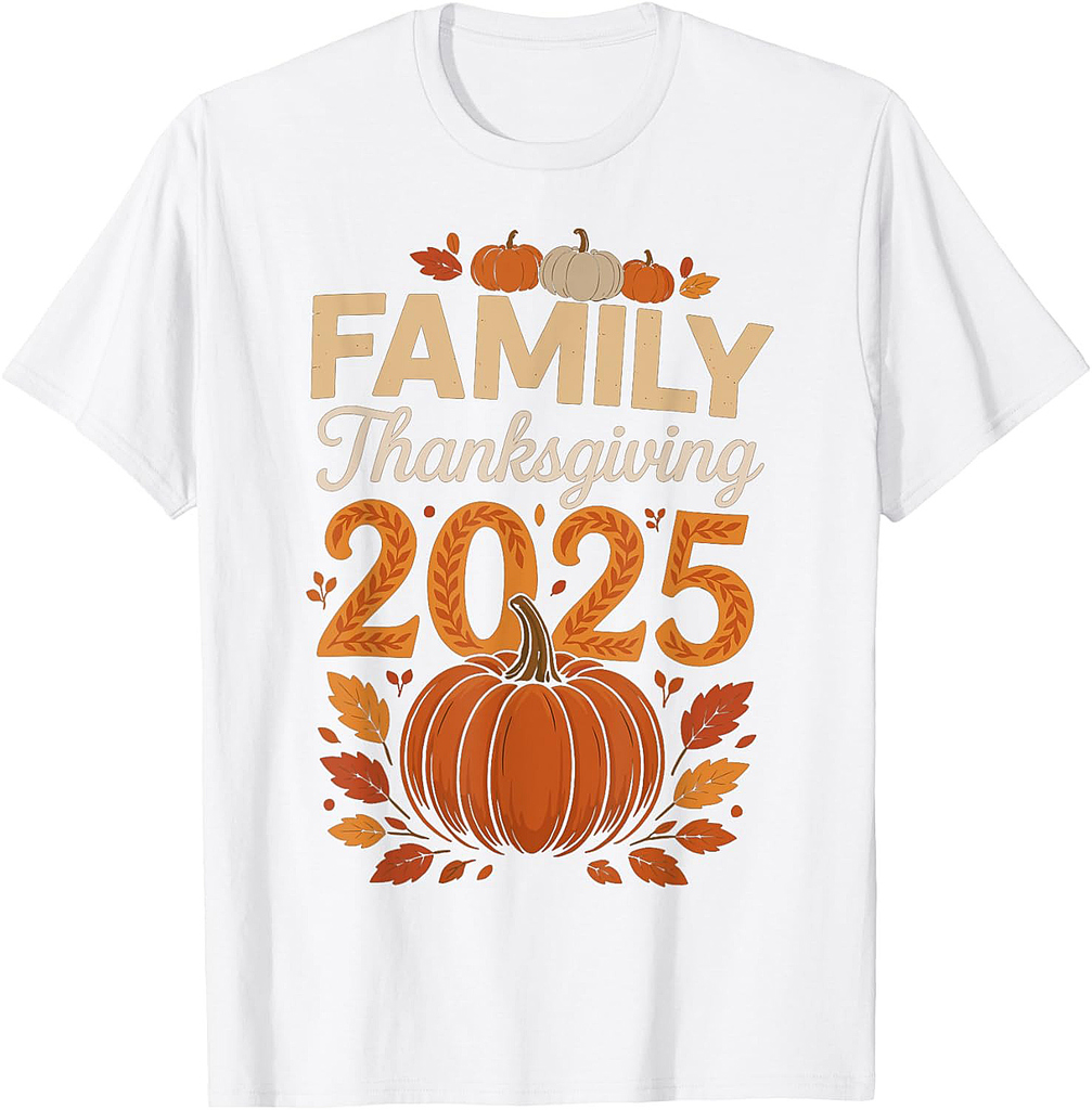 Family Thanksgiving 2025 Crew Pumpkin Turkey Group Matching T-Shirt