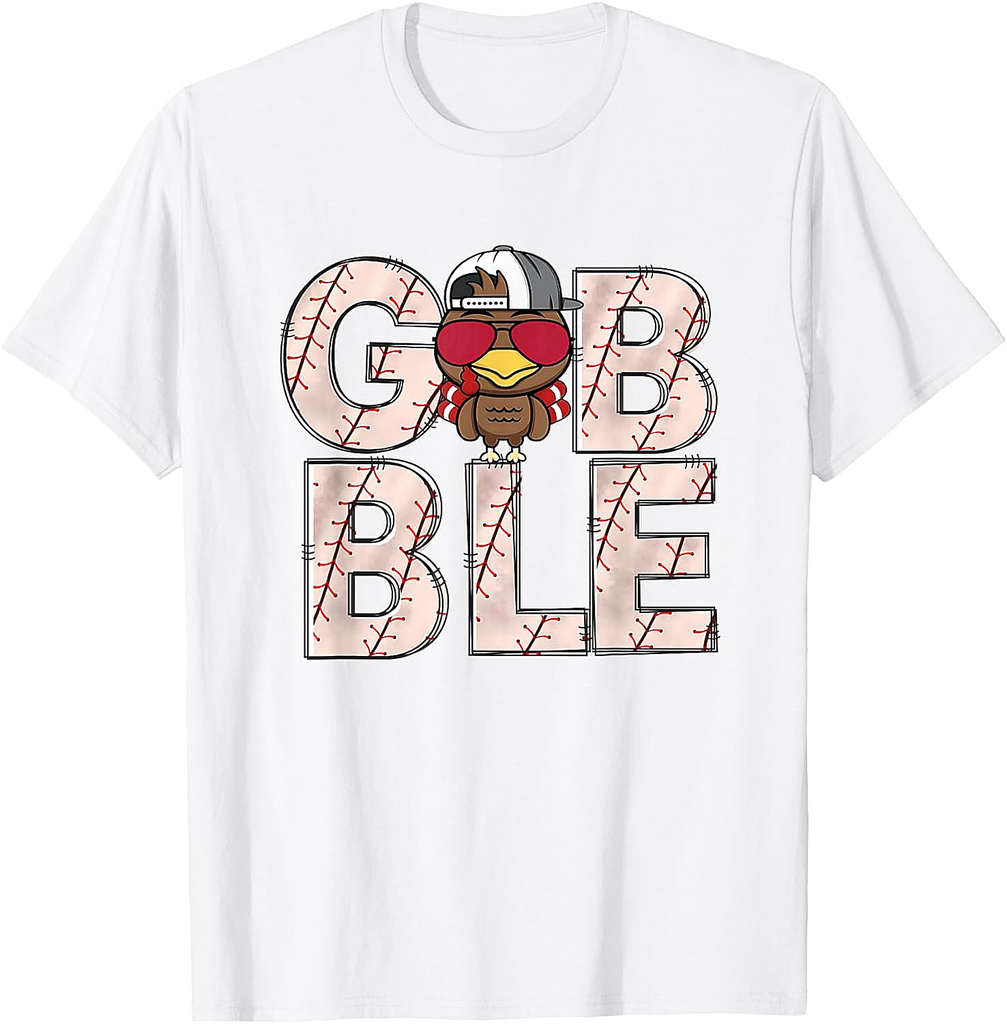 Baseball Gobble Turkey Thanksgiving Catcher Pitcher Boys T-Shirt