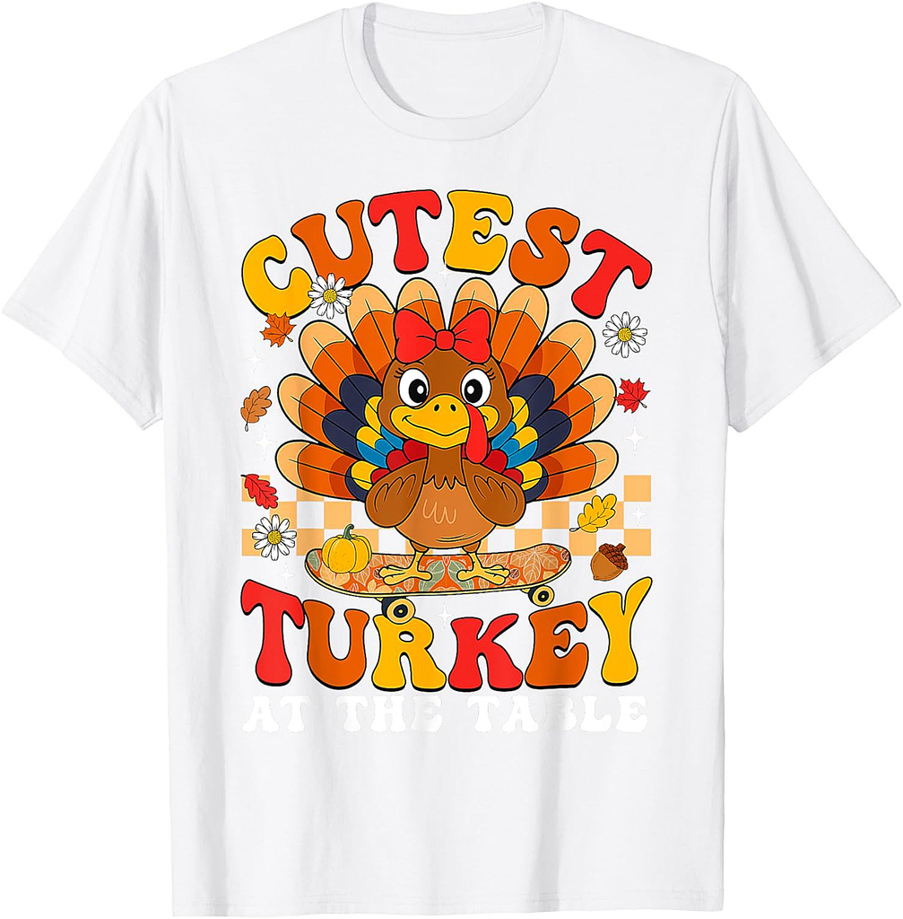 Thanksgiving Cutest Turkey at The Table Toddlers Girls  T-Shirt