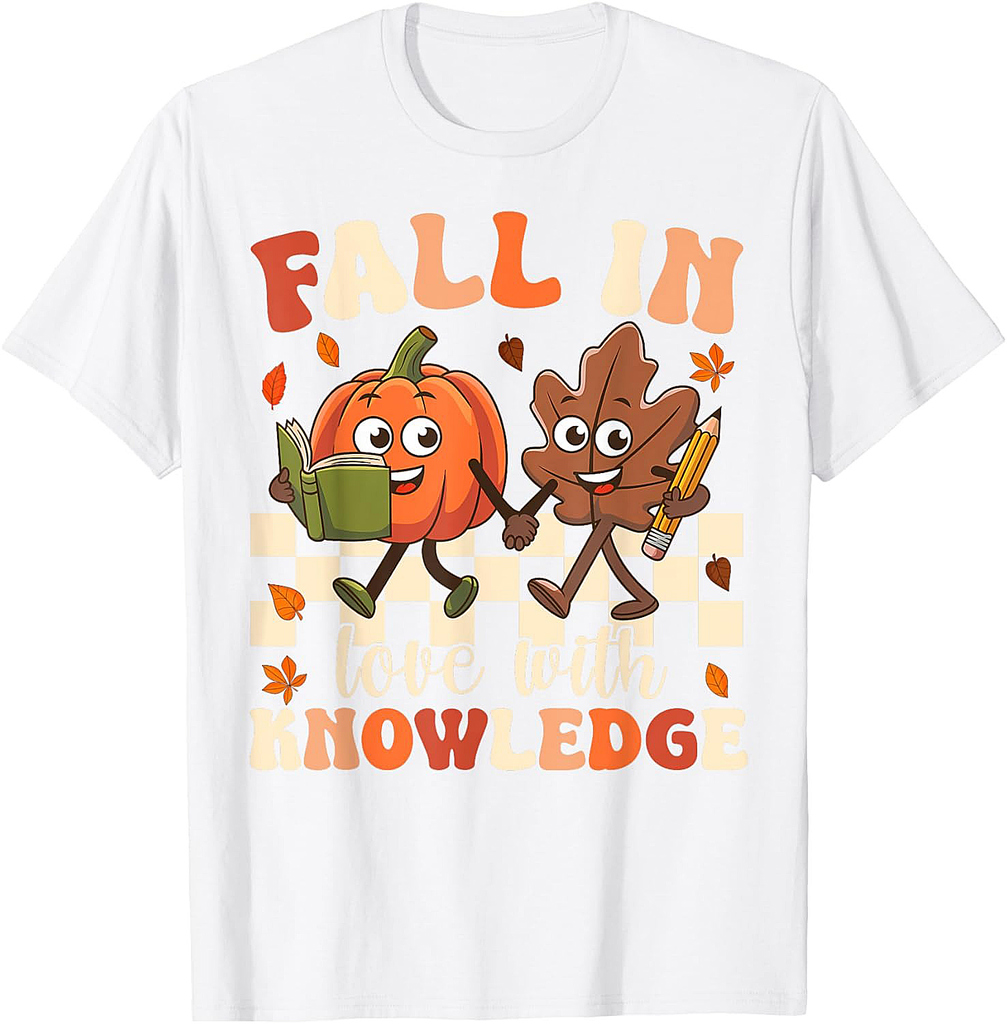 Fall In Love With knowledge Teacher Thanksgiving Pumpkin T-Shirt