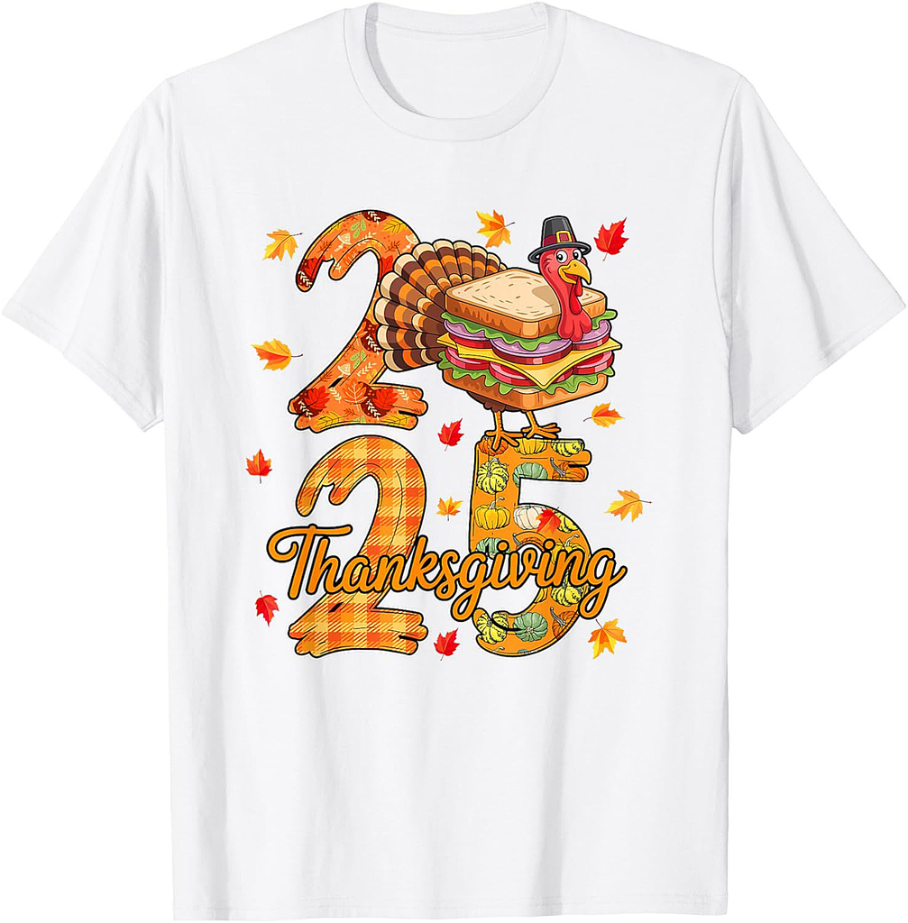 Thanksgiving 2025 Cute Turkey As Sandwich Food Lover Autumn T-Shirt