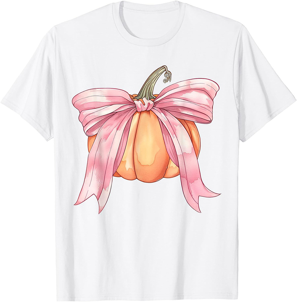 Coquette Autumn Pumpkin Pink Bow Girly Halloween Fall Women T-Shirt