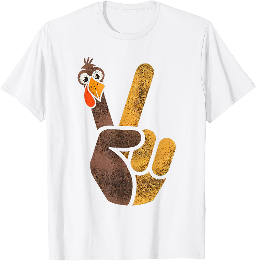 Funny Thanksgiving Cute Turkey Peace Sign Men Women T-Shirt
