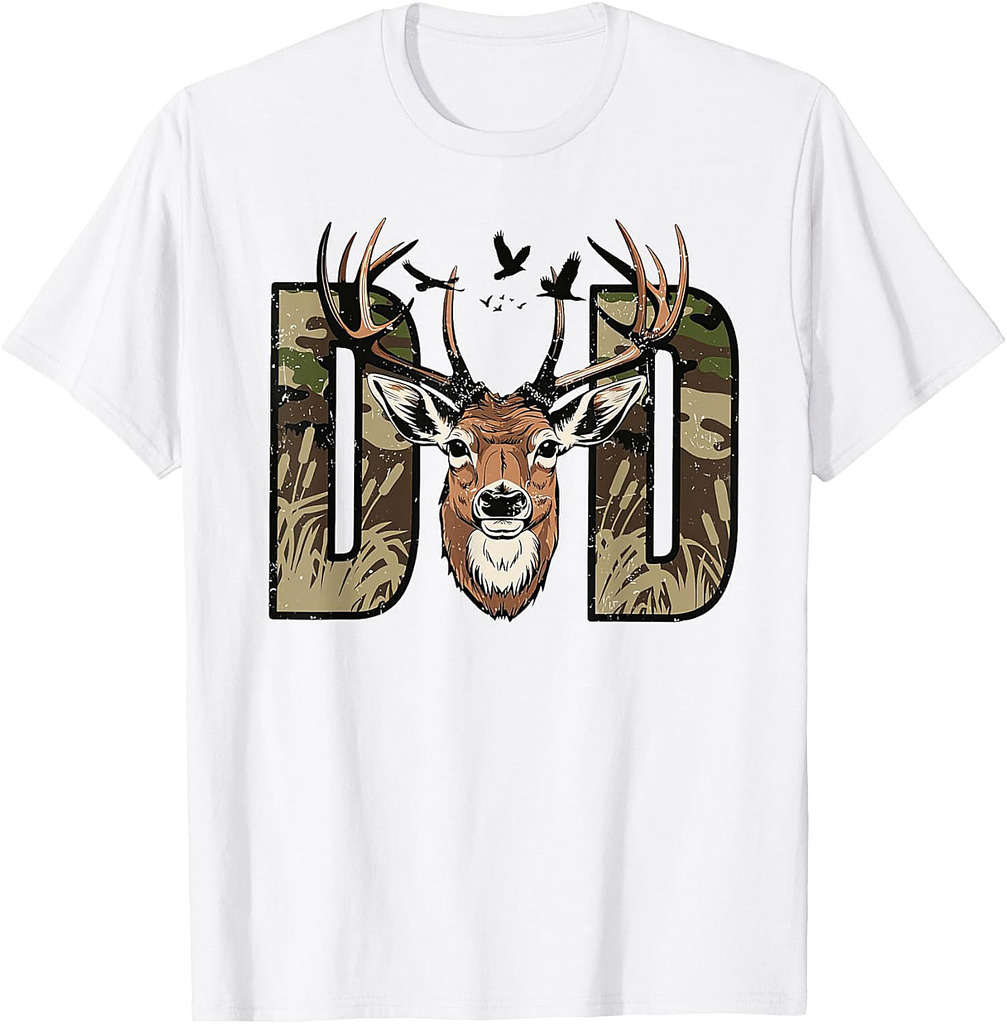 Retro Camo Dad Hunting, Camouflage Deer Matching Funny Father's Day T-Shirt