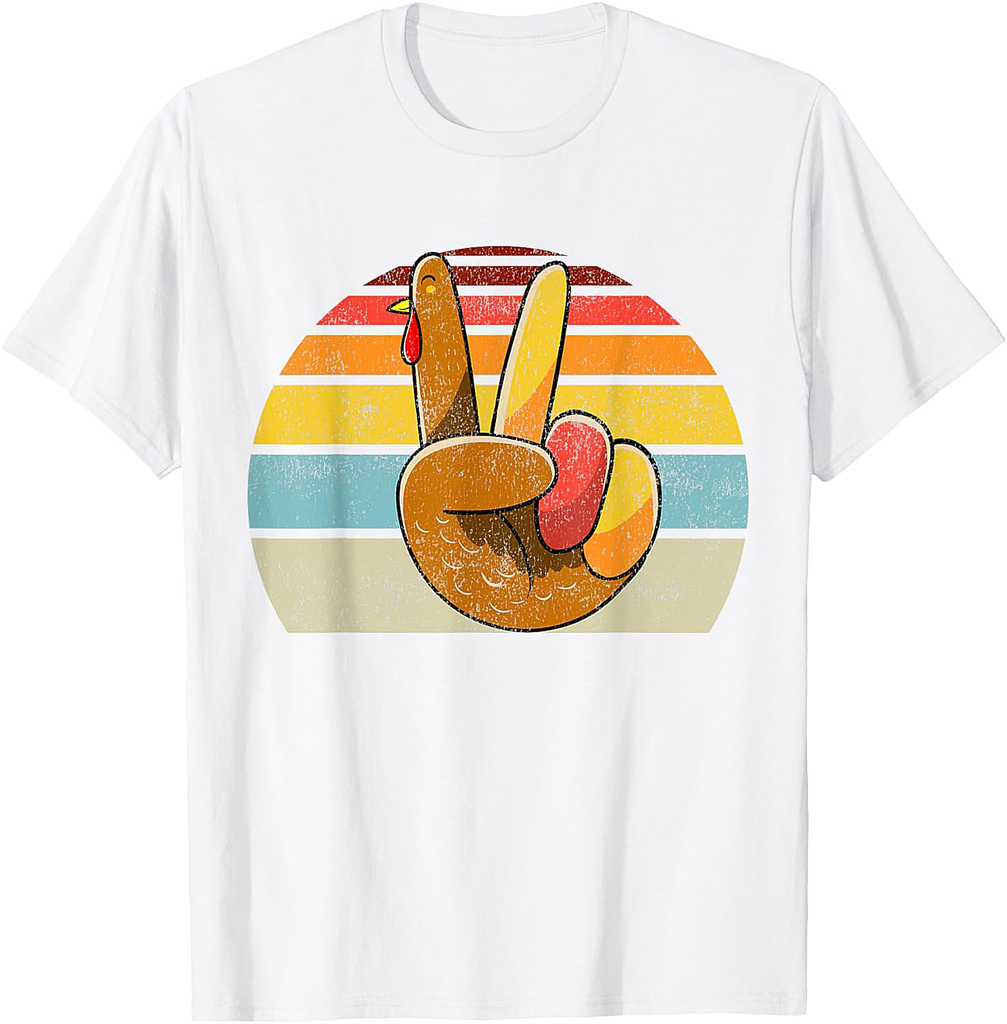 Peace Sign Turkey Hand Thanksgiving Retro Style Women Girls T-Shirt
