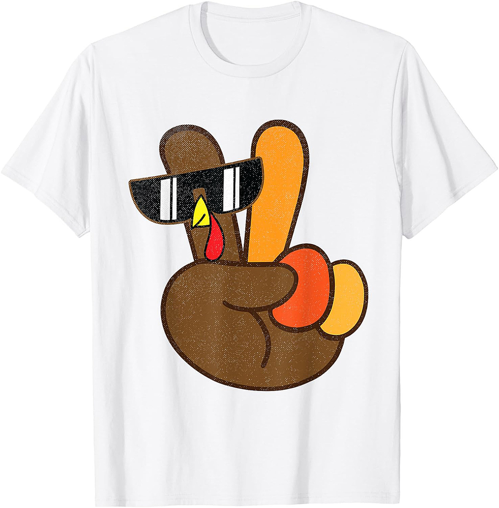 Peace Sign Turkey Hand Cool Thanksgiving Boys Men Women T-Shirt