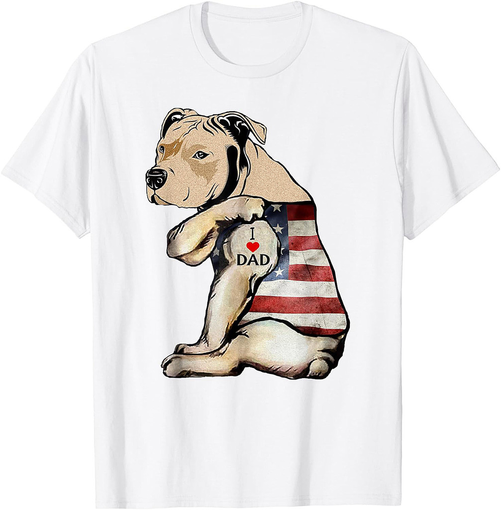 Pitbull I Love Dad Tattoo Fathers Day T-Shirt