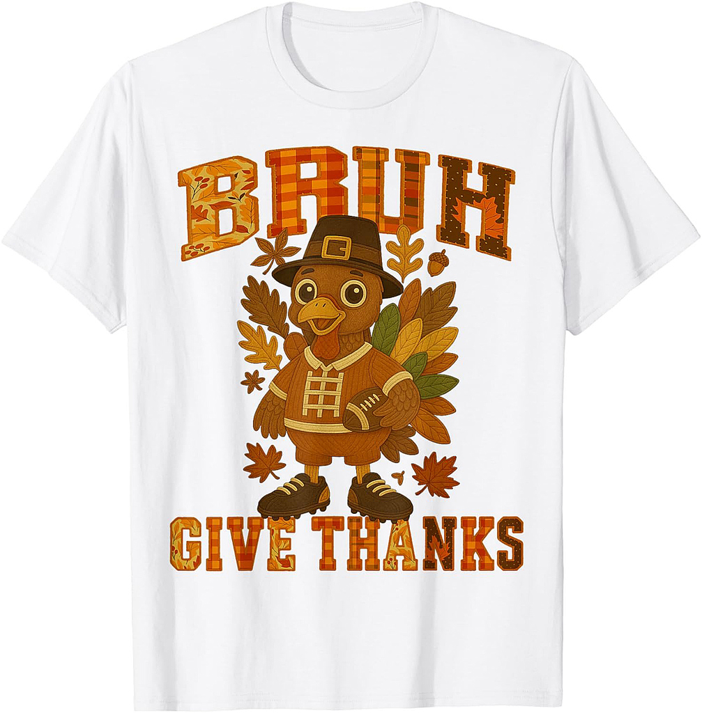Thanksgiving: Bruh Meme Patchwork Turkey Football Boy T-Shirt