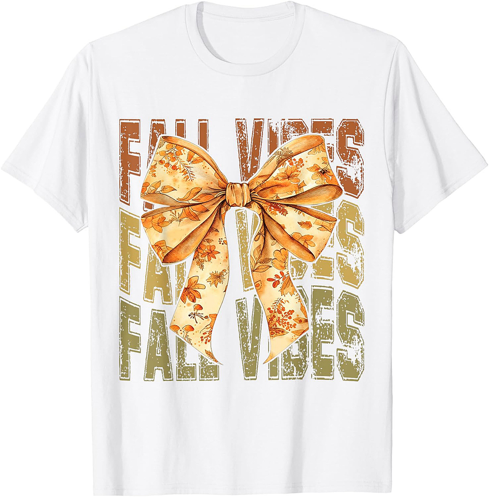 Fall Vibes Coquette Bow Vintage Thanksgiving Autumn Season T-Shirt