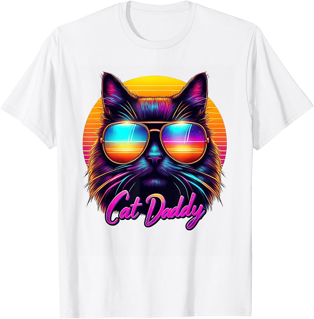 Cat Daddy Funny Cool Black Cat Father's Day Retro Cat Dad T-Shirt
