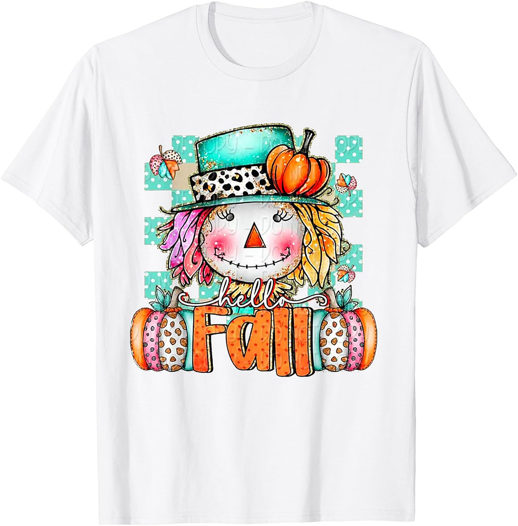 Cute Scarecrow Pumpkin Thanksgiving Halloween Hello Fall T-Shirt