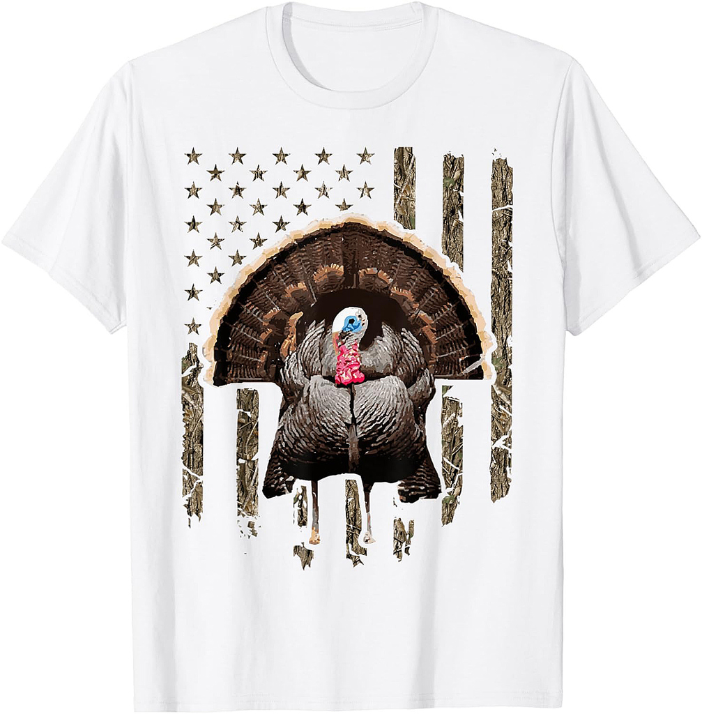 Turkey Hunting Graphic American Flag Tree Camouflage T-Shirt