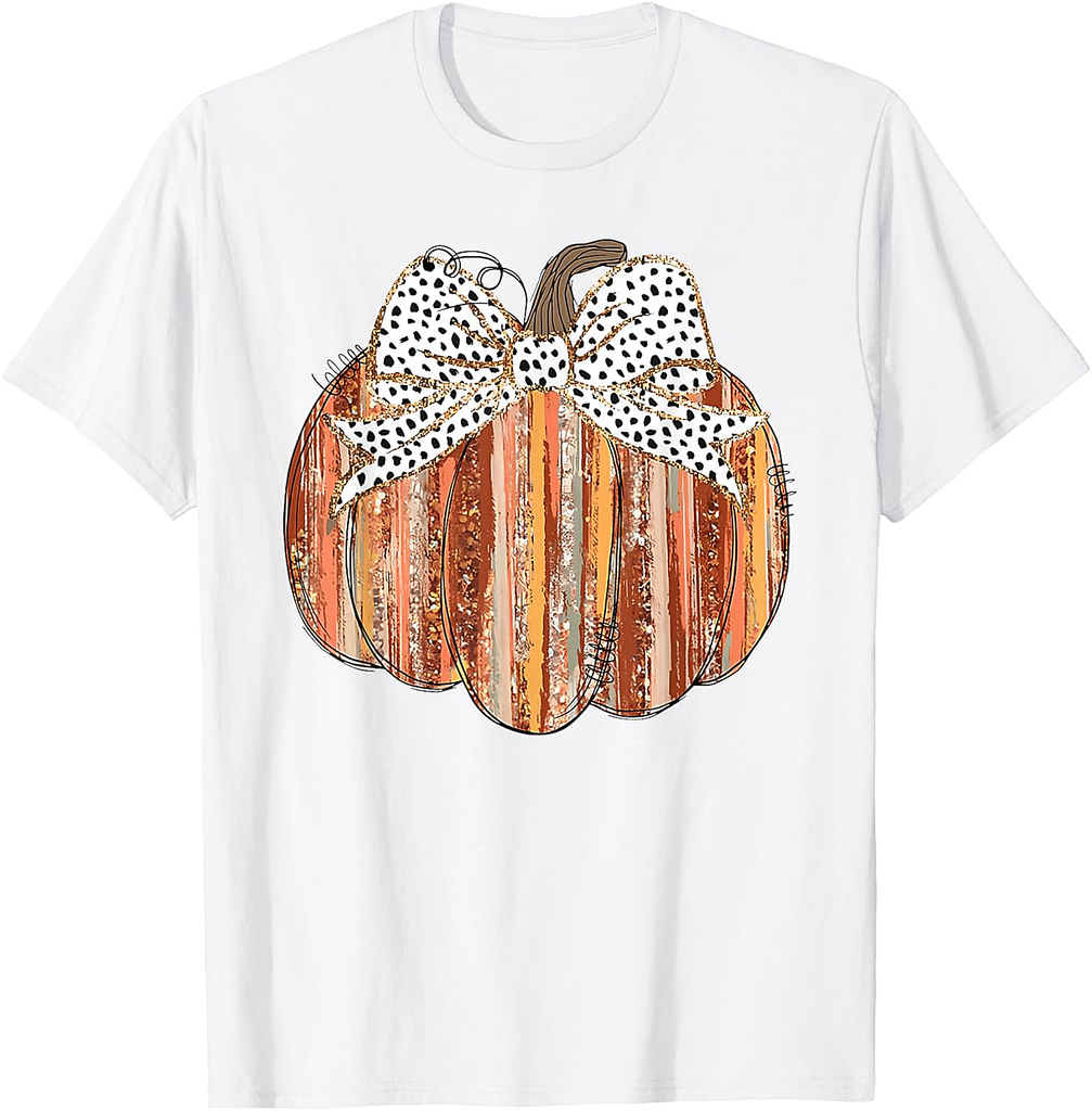 Coquette Bow Pumpkin Thanksgiving Rustic Fall Girl Women T-Shirt