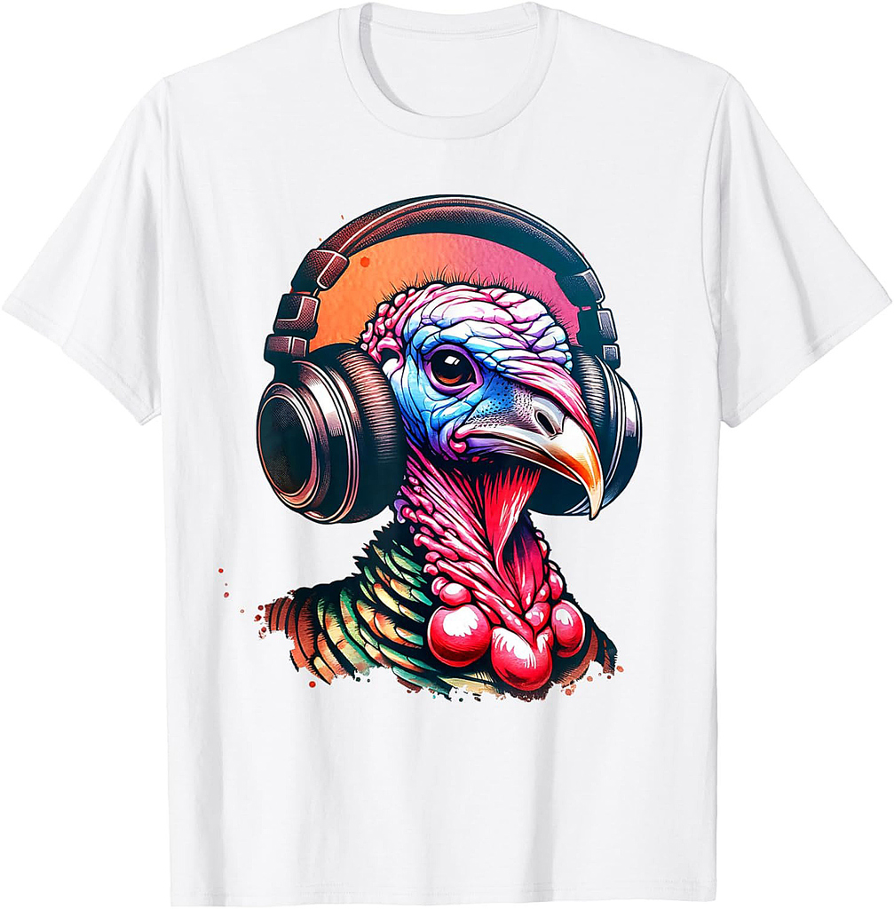 Turkey With Headphones Thanksgiving T-Shirt