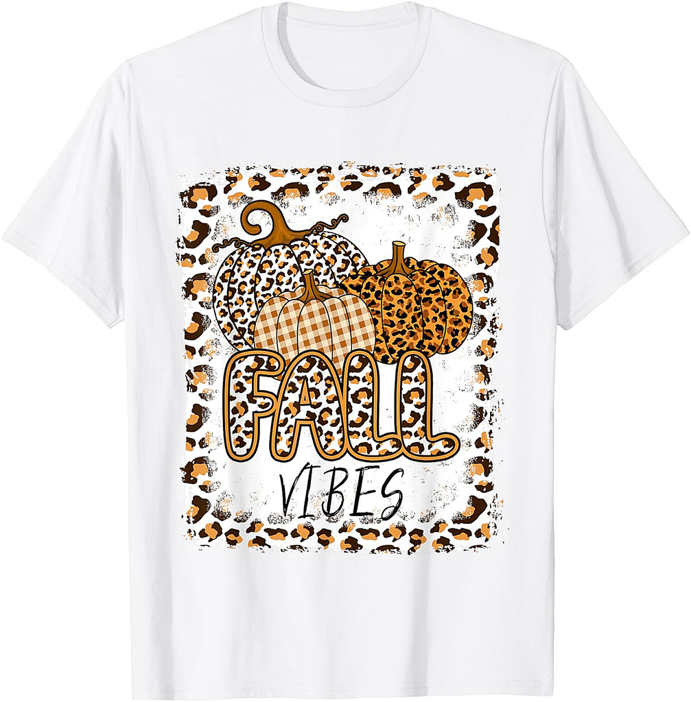 Pumpkin Leopard Print Fall Vibes Thanksgiving T-shirt