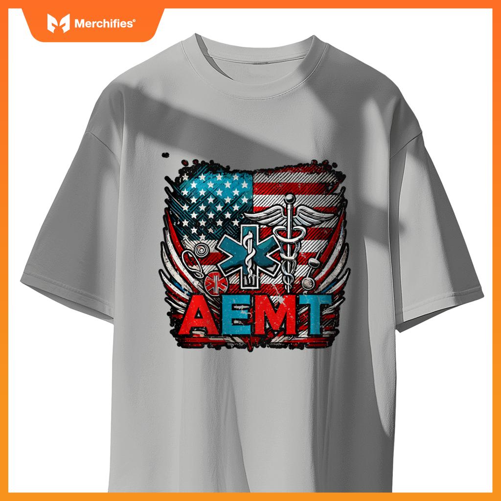 AEMT USA Flag Patriotic Medical Medical Technician T-Shirt