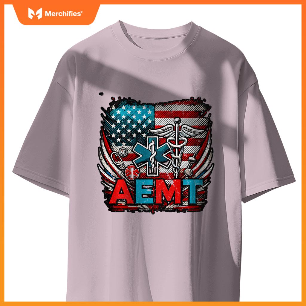 AEMT USA Flag Patriotic Medical Medical Technician T-Shirt