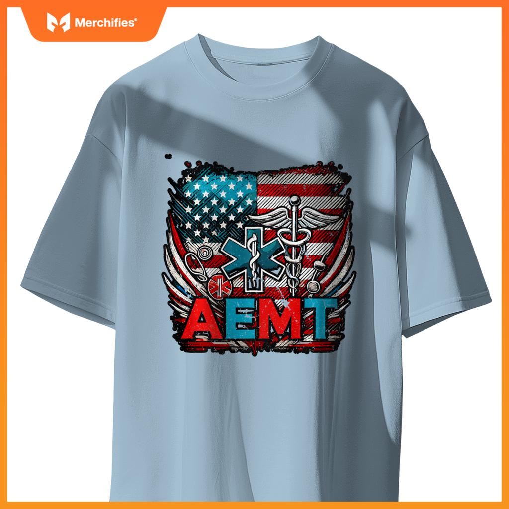 AEMT USA Flag Patriotic Medical Medical Technician T-Shirt