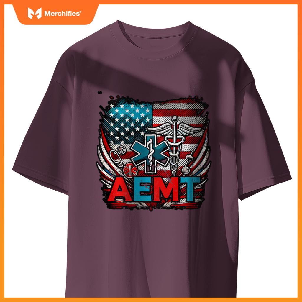 AEMT USA Flag Patriotic Medical Medical Technician T-Shirt