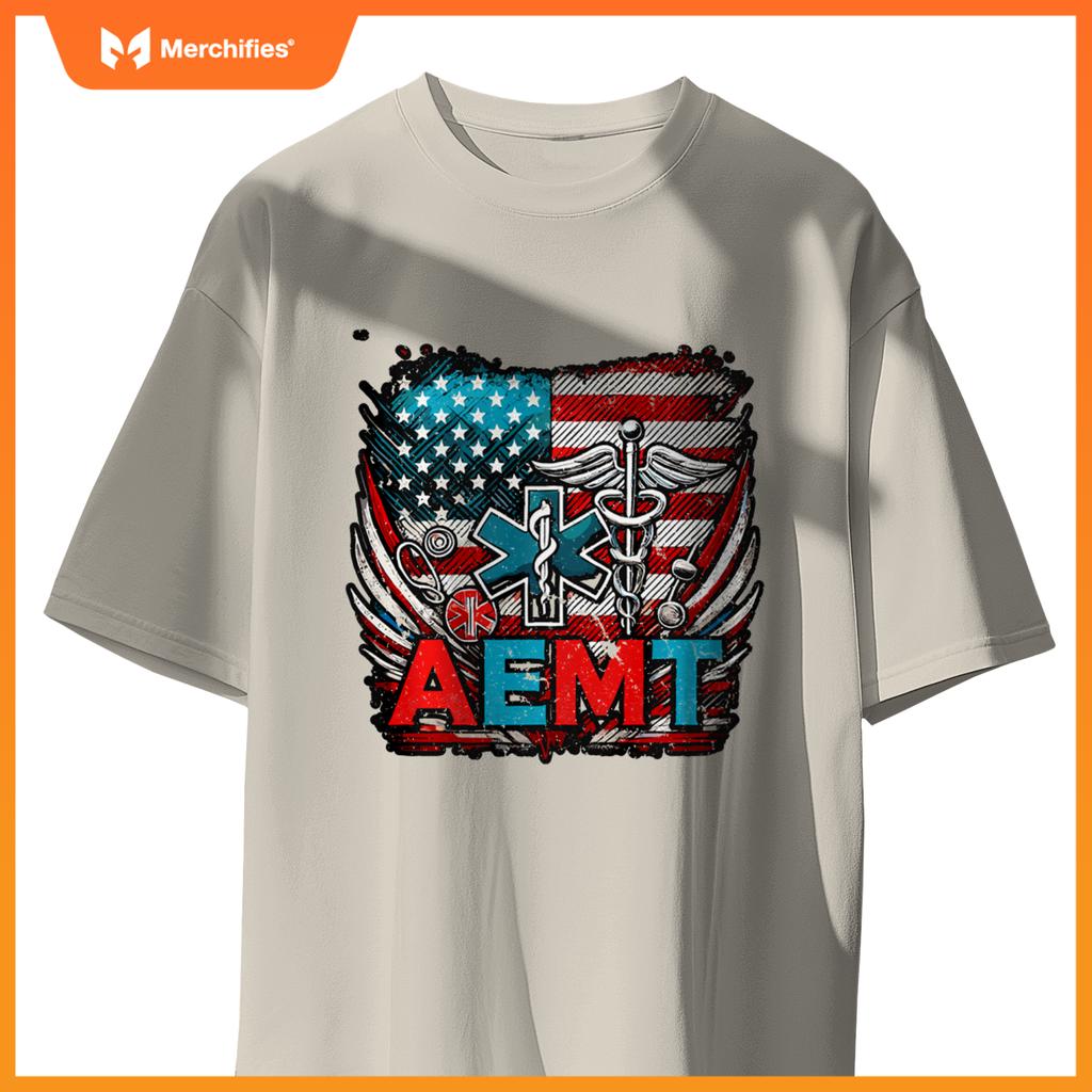 AEMT USA Flag Patriotic Medical Medical Technician T-Shirt