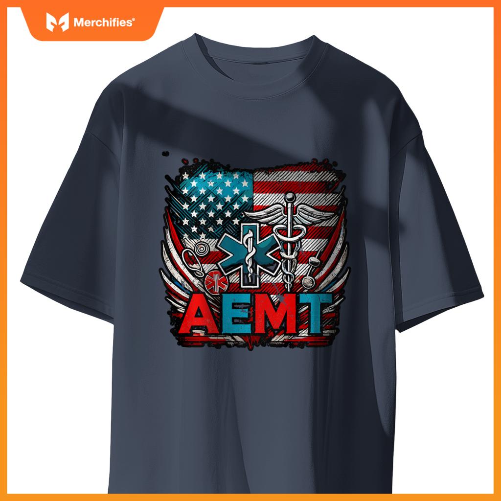 AEMT USA Flag Patriotic Medical Medical Technician T-Shirt