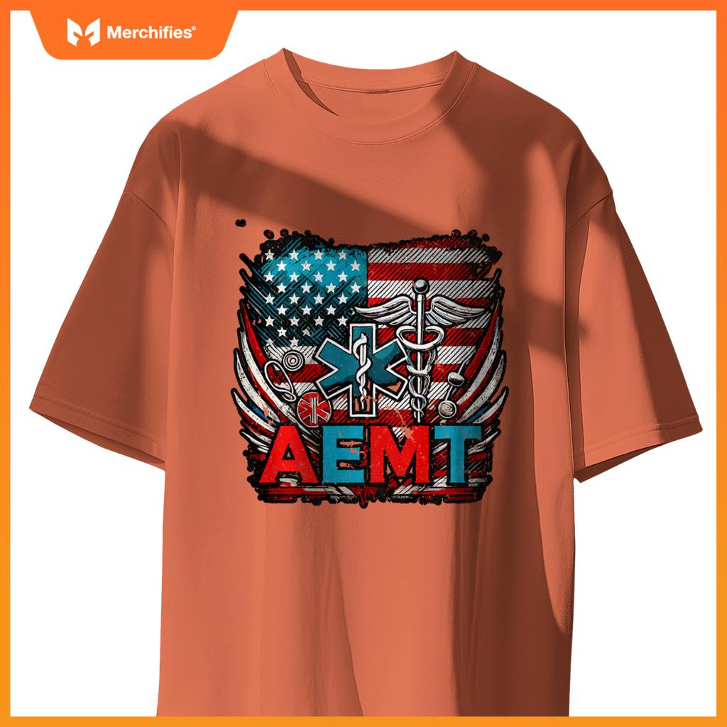 AEMT USA Flag Patriotic Medical Medical Technician T-Shirt