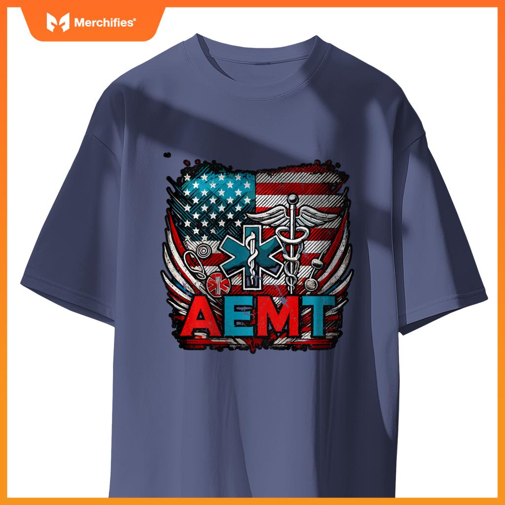 AEMT USA Flag Patriotic Medical Medical Technician T-Shirt