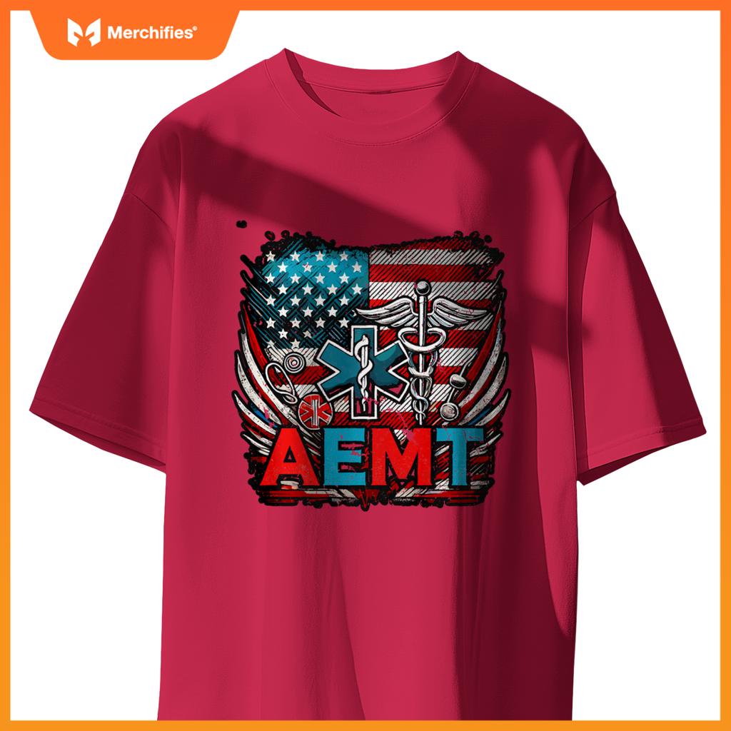 AEMT USA Flag Patriotic Medical Medical Technician T-Shirt