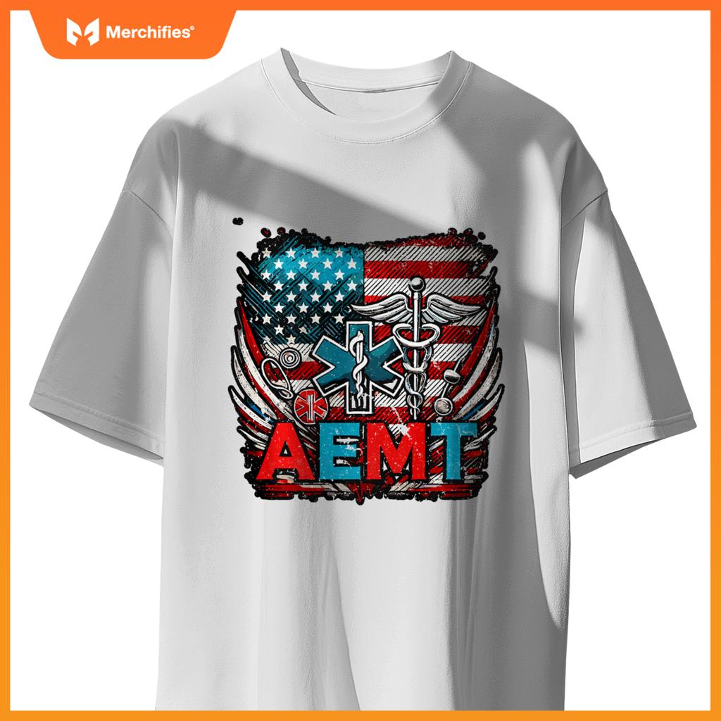 AEMT USA Flag Patriotic Medical Medical Technician T-Shirt