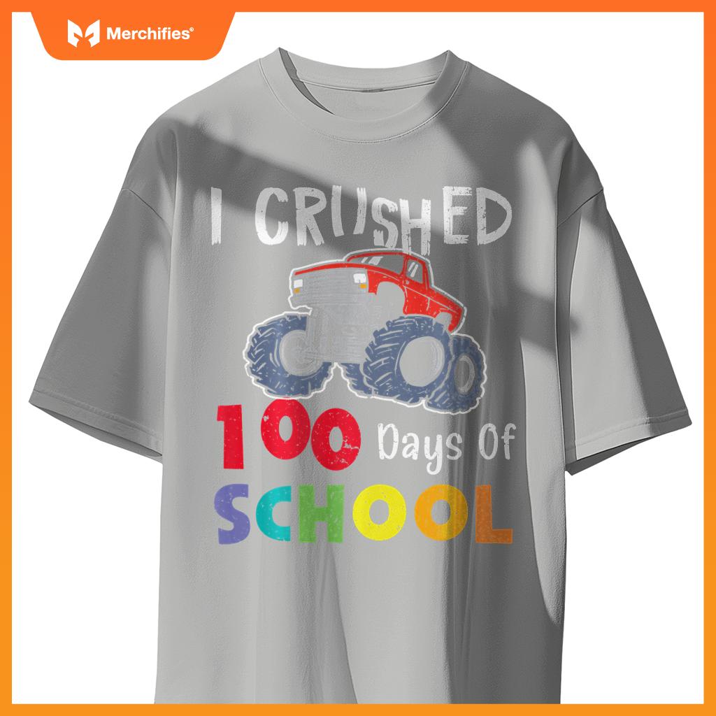I Crushed 100 Days Of School Monster Truck Kids T-Shirt