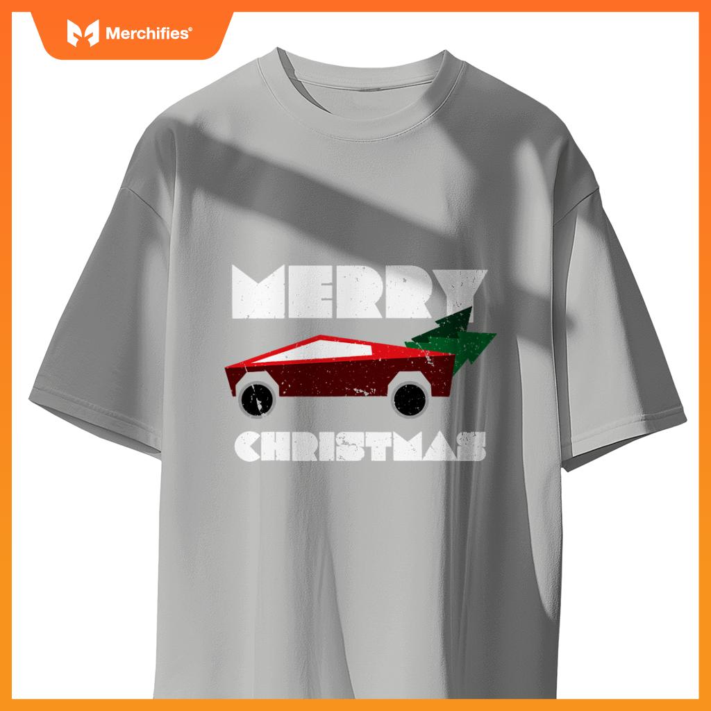 Futuristic Cyber Red Truck Pickup Christmas Tree Kids Men T-Shirt