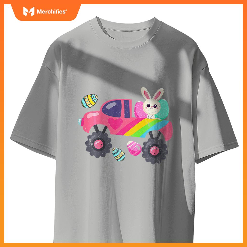 Kids Cute Bunny Rabbit Happy Easter Monster Truck Kids Egg Hunt T-Shirt