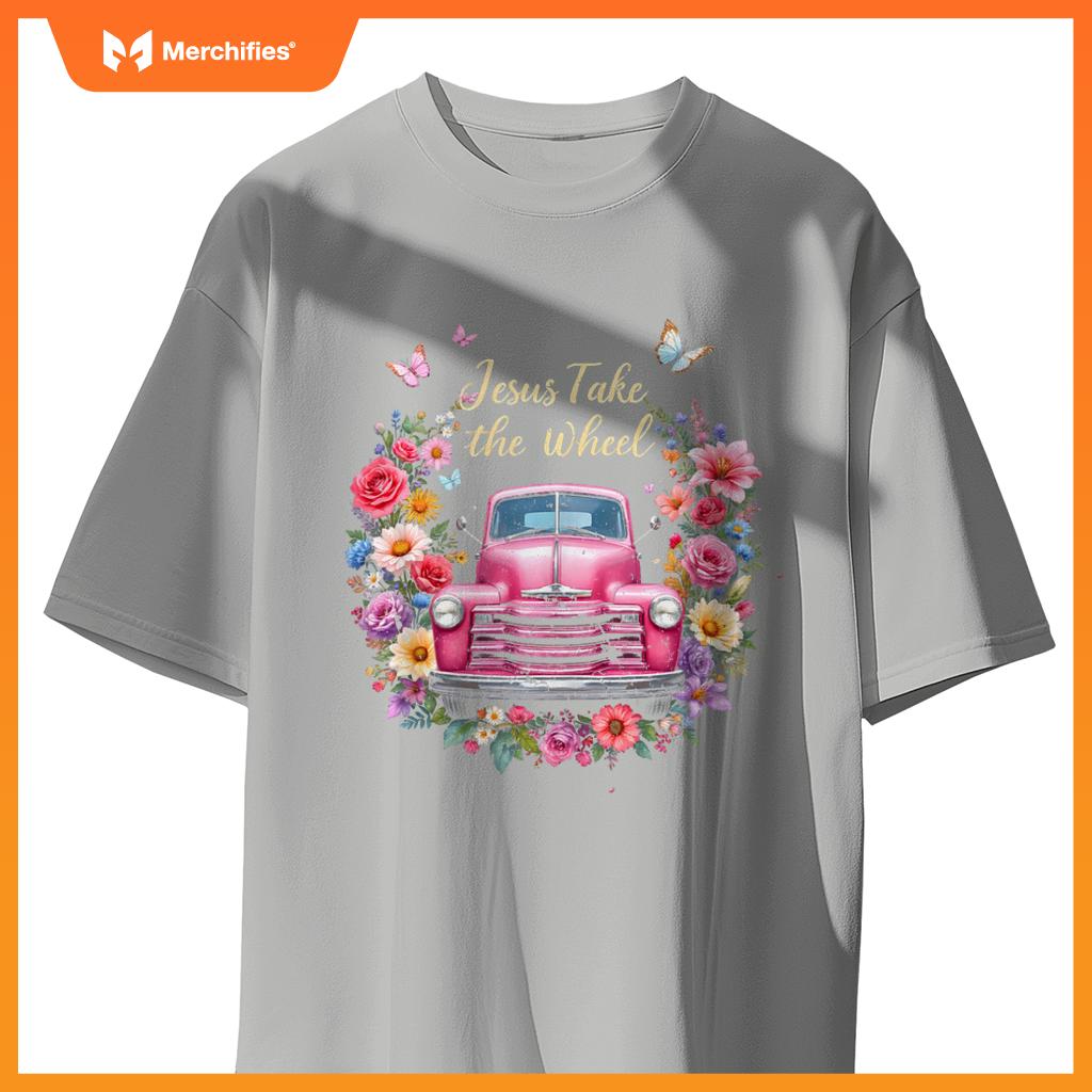 Jesus Take The Wheel Floral Farm Truck Catholic T-Shirt