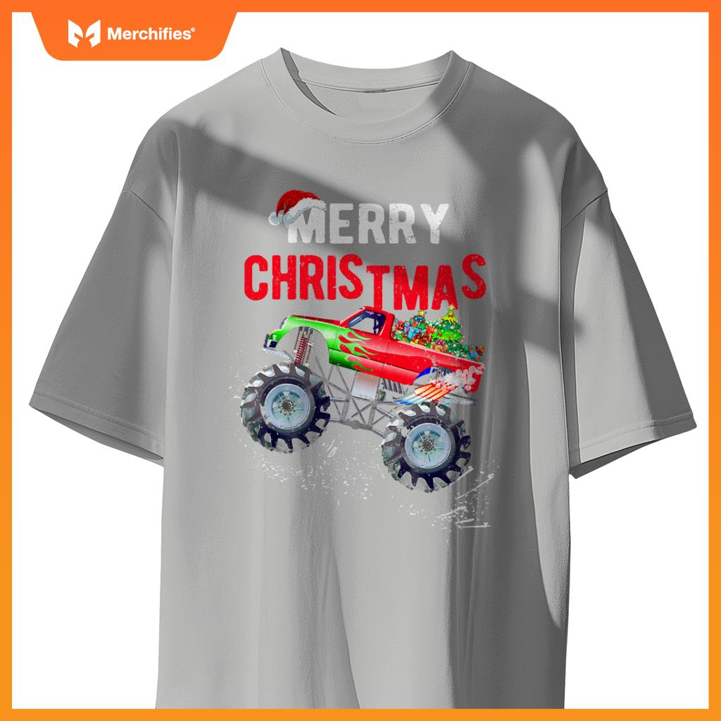 Merry Christmas Monster Truck Toddler Boys Xmas Kids T-Shirt