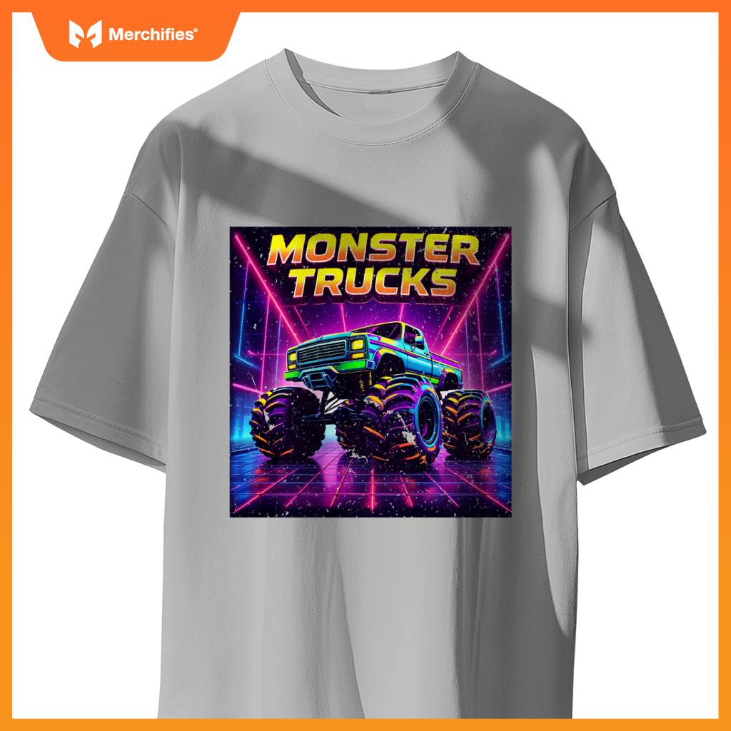 Monster Truck Birthday Party Retro Monster Trucks Boys Girls T-Shirt