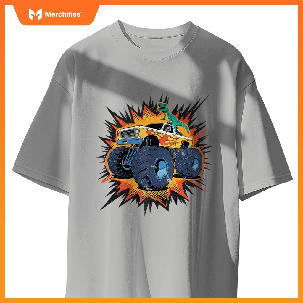 Monster Truck Boy Family Birthday Party Dino Dinosaur Trucks T-Shirt