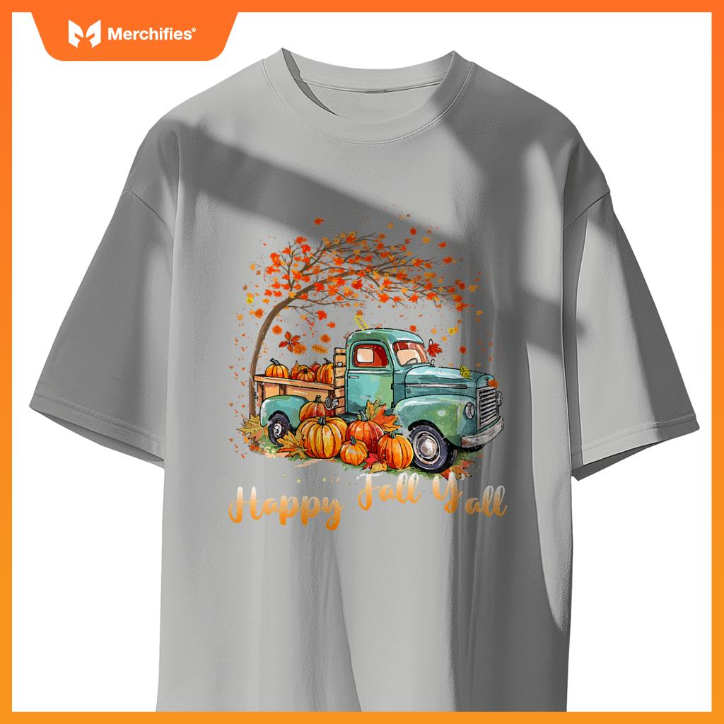 Happy Fall Y'all Pumpkin Truck Autumn Tree Fall Thanksgiving T-Shirt