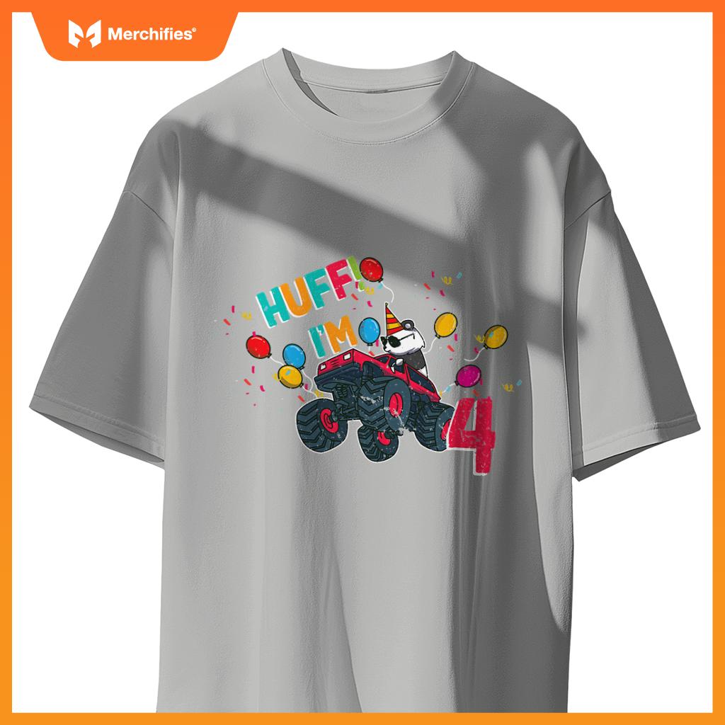 Huff Im 4 Monster Truck Driver Cute Panda Bear Animal Kids T-Shirt