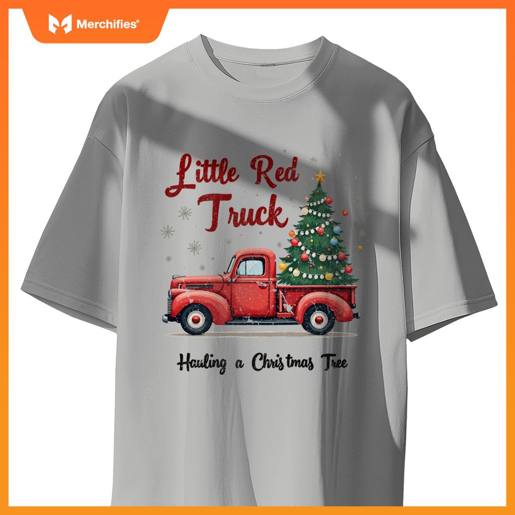 Little Red Truck Hauling A Christmas Tree Family Matching T-Shirt