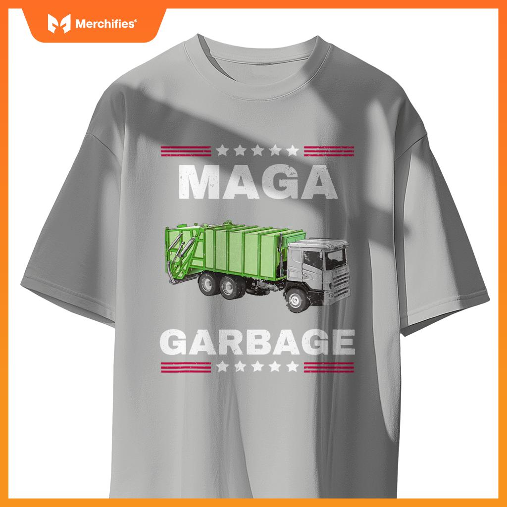 Funny Trump MAGA Garbage Truck American Flag T-Shirt