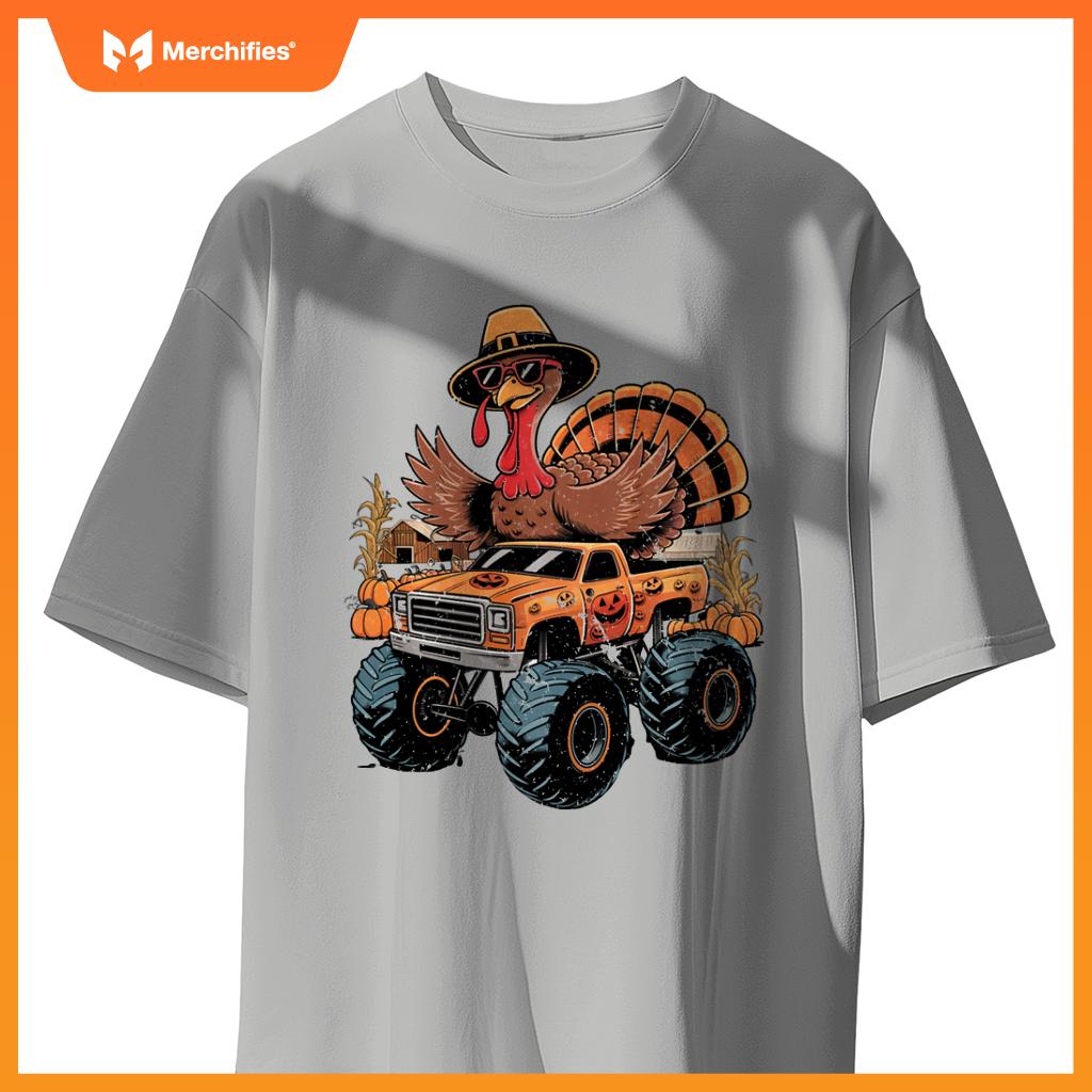 Funny Turkey Thanksgiving Truck Fall Turkey Kid Thanksgiving T-Shirt