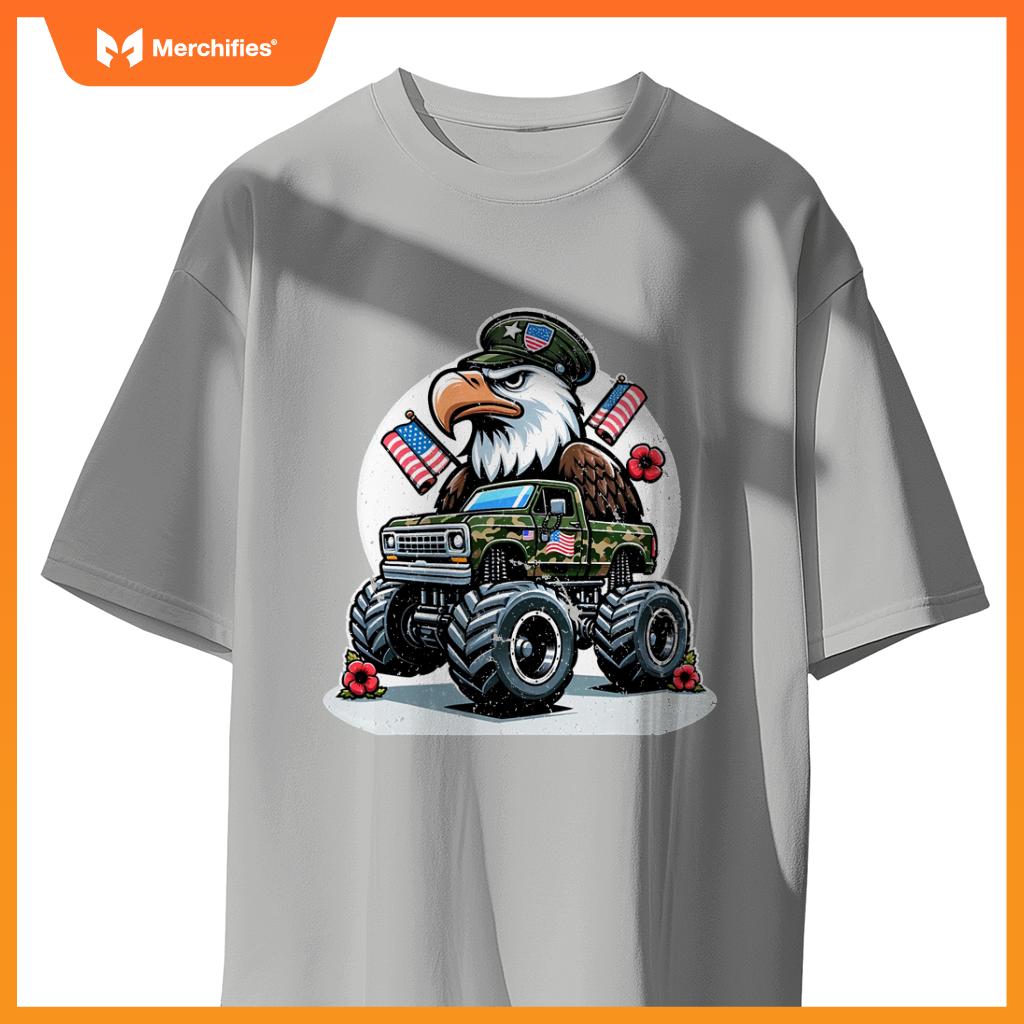 Memorial Day S Kids Boys Eagle American Flag Camo Truck T-Shirt