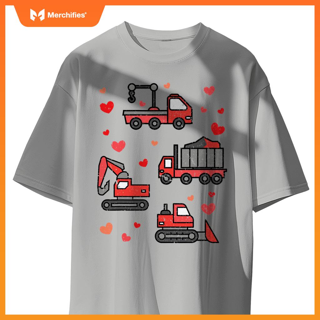 Kids Truck Excavator Klift Hearts Day Happy Valentines T-Shirt