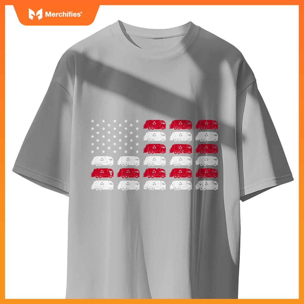 Garbage Truck USA American Flag Patriotic Men Women Boys T-Shirt